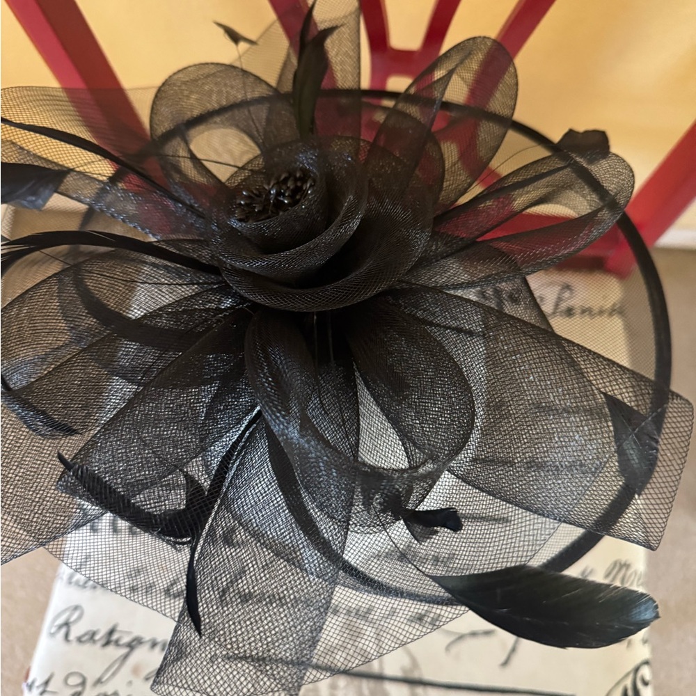 Black Rose Feather Mesh Fascinator